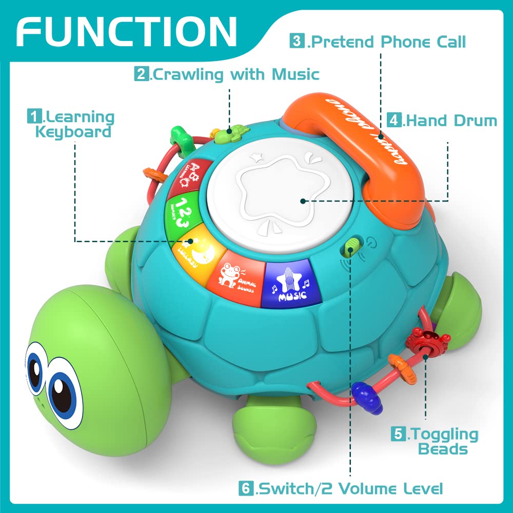 Jyusmile Baby Turtle Toy for 6-12 Months | Musical Crawling Toy with Light & Sound