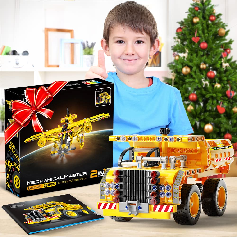 Jyusmile STEM Toy 2-in-1 Truck & Plane Building Kit – 361+ Pcs DIY Engineering for Kids 6-12