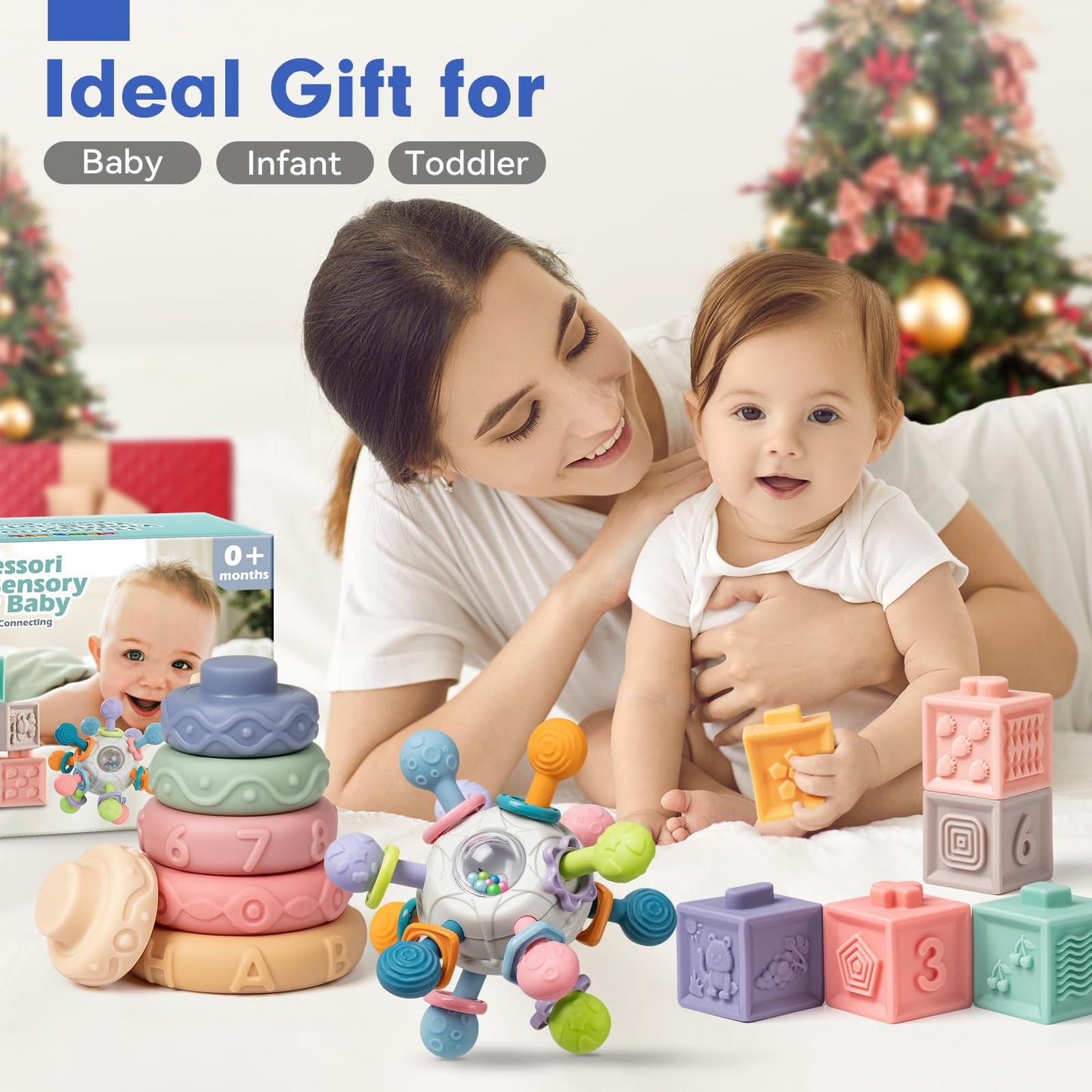Jyusmile Baby Sensory Teething Toys Set – Montessori Toys for 0-18 Months