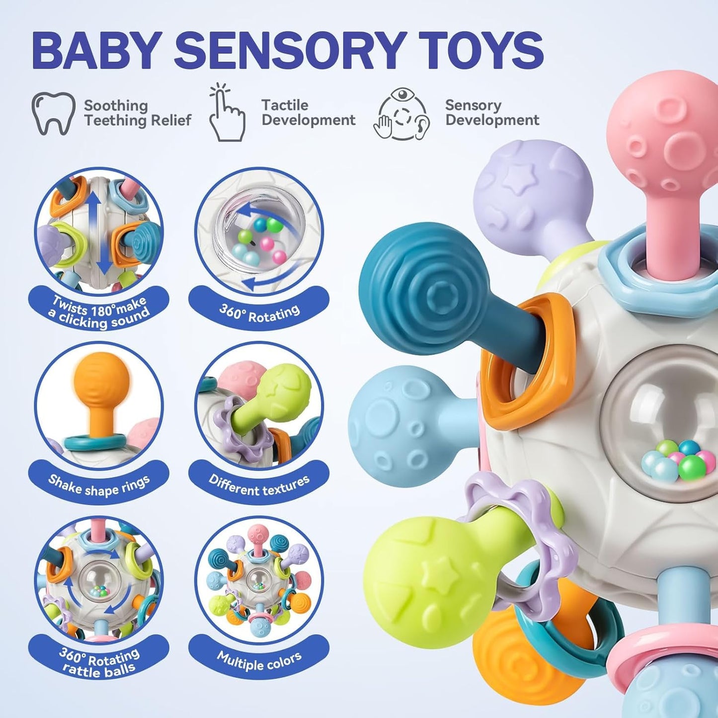 Jyusmile 5-in-1 Montessori Baby Toys (6–12 Months) – Travel Pull String, Rattle Teether & Blocks