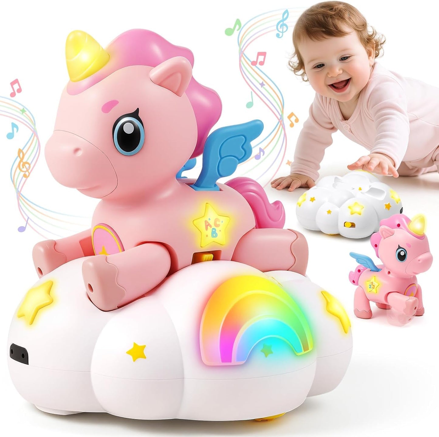 Jyusmile Musical Crawling Baby Toy 6-12 Months+ | Sensory Learning & 2-in-1 Unicorn Toy