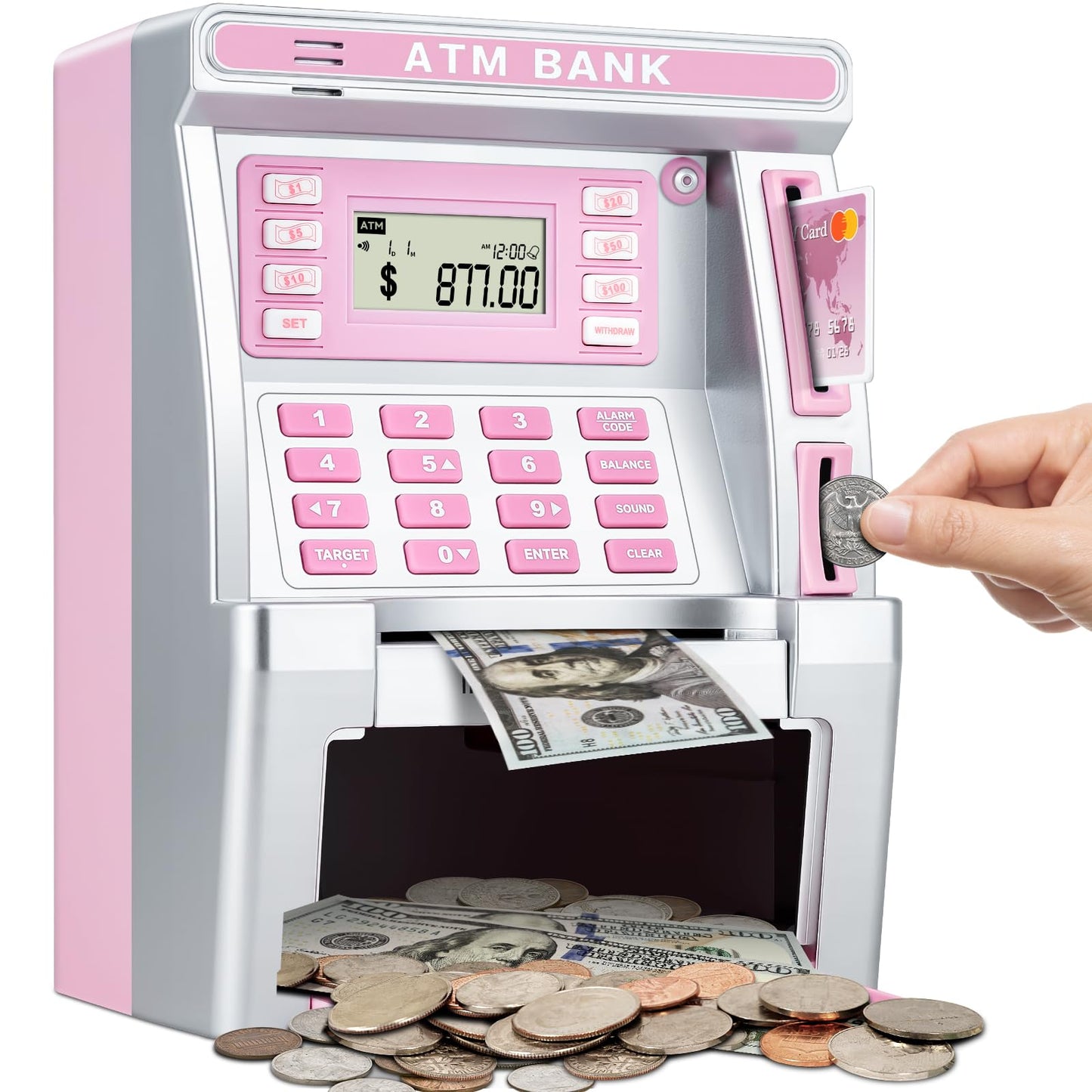 Jyusmile Pink Piggy Bank ATM — Real Money Savings with Debit Card & Balance Calculator