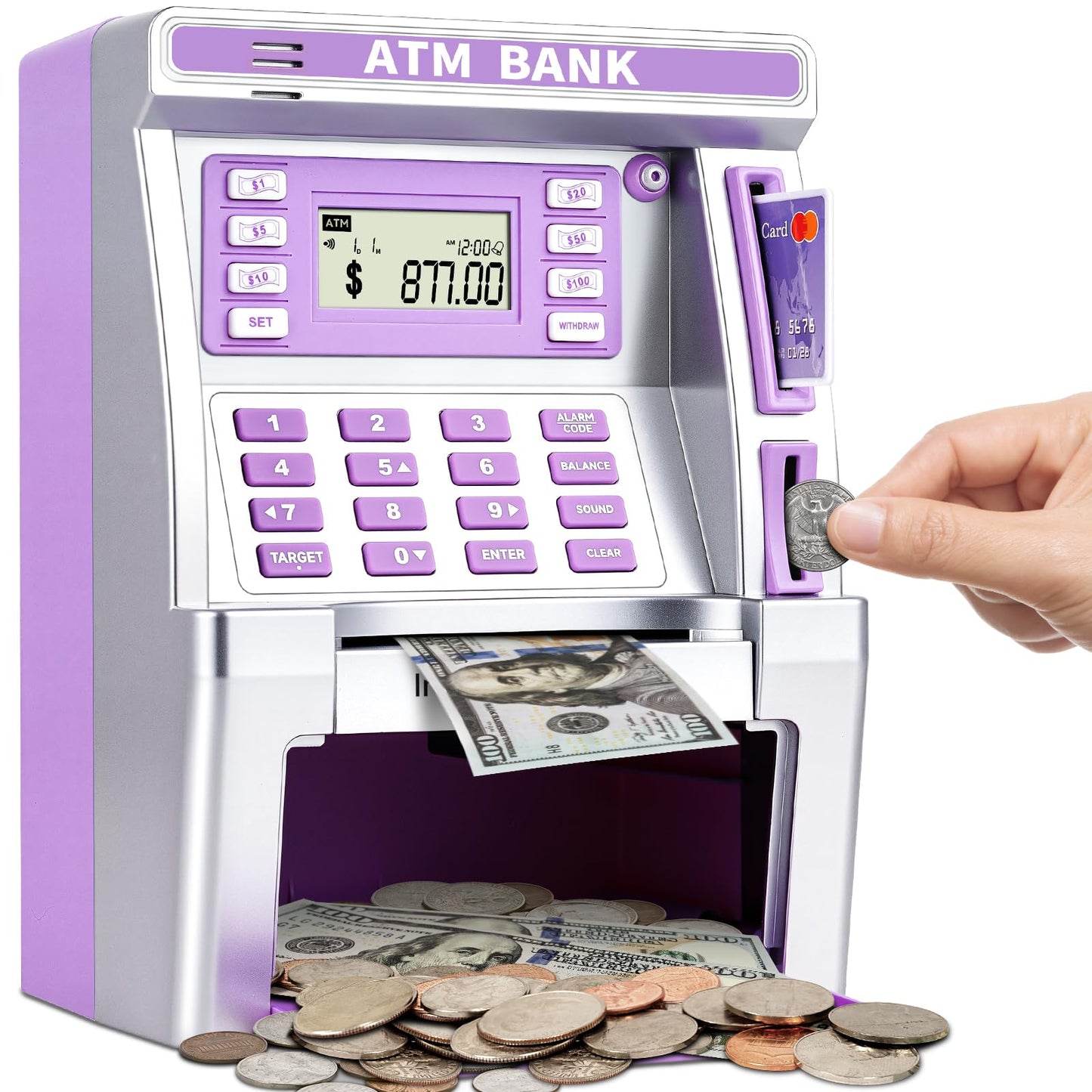 Jyusmile Purple Piggy Bank ATM with Debit Card & Balance Calculator