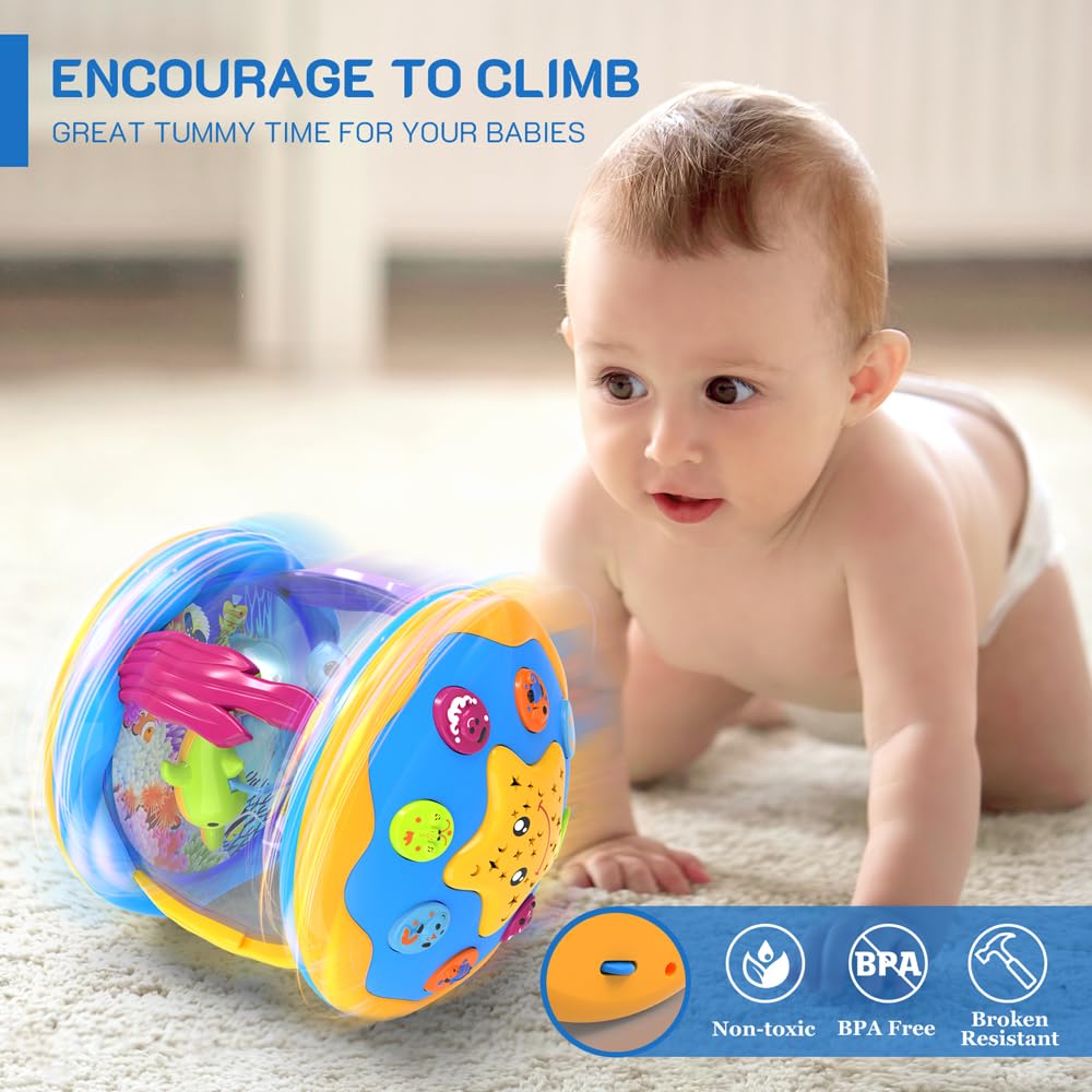 Jyusmile Baby Toys 6-12 Months | Musical Projector with Rotating Lights for Tummy Time & Early Learning