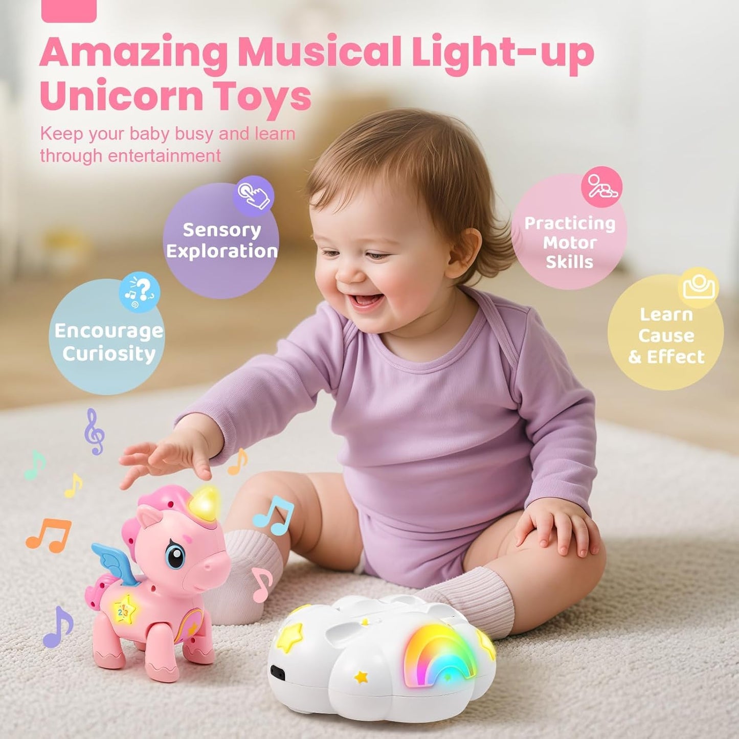 Jyusmile Musical Crawling Baby Toy 6-12 Months+ | Sensory Learning & 2-in-1 Unicorn Toy
