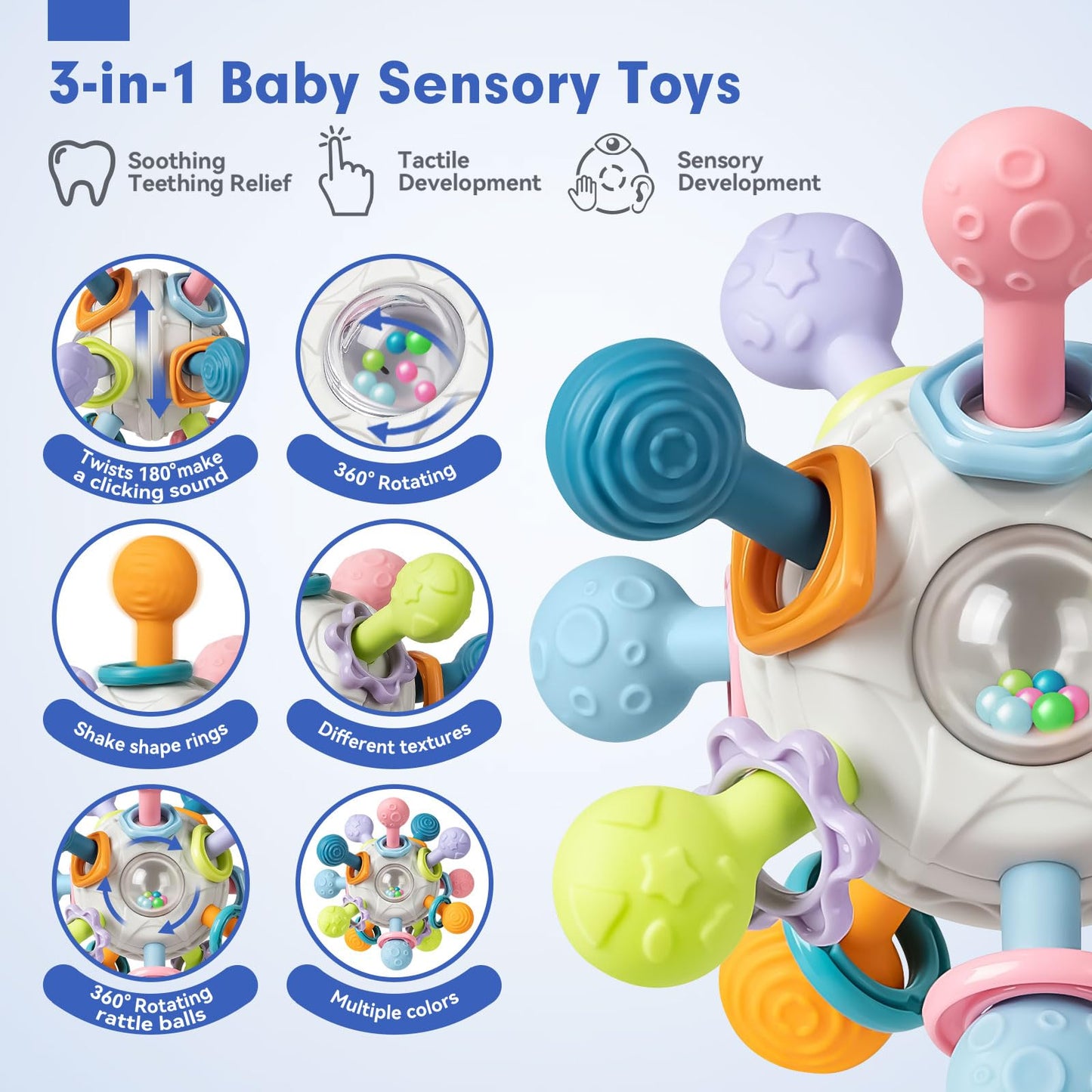 Jyusmile Baby Sensory Teething Toys Set – Montessori Toys for 0-18 Months