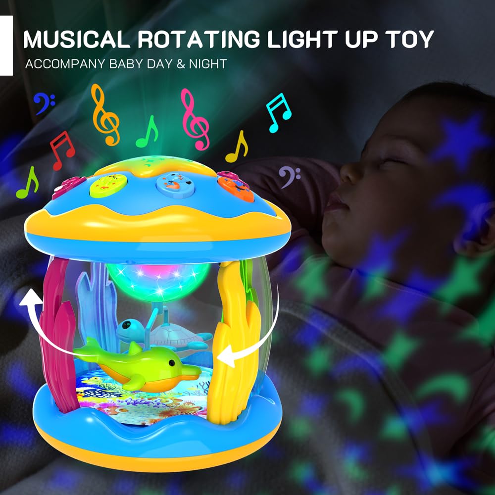 Jyusmile Baby Toys 6-12 Months | Musical Projector with Rotating Lights for Tummy Time & Early Learning