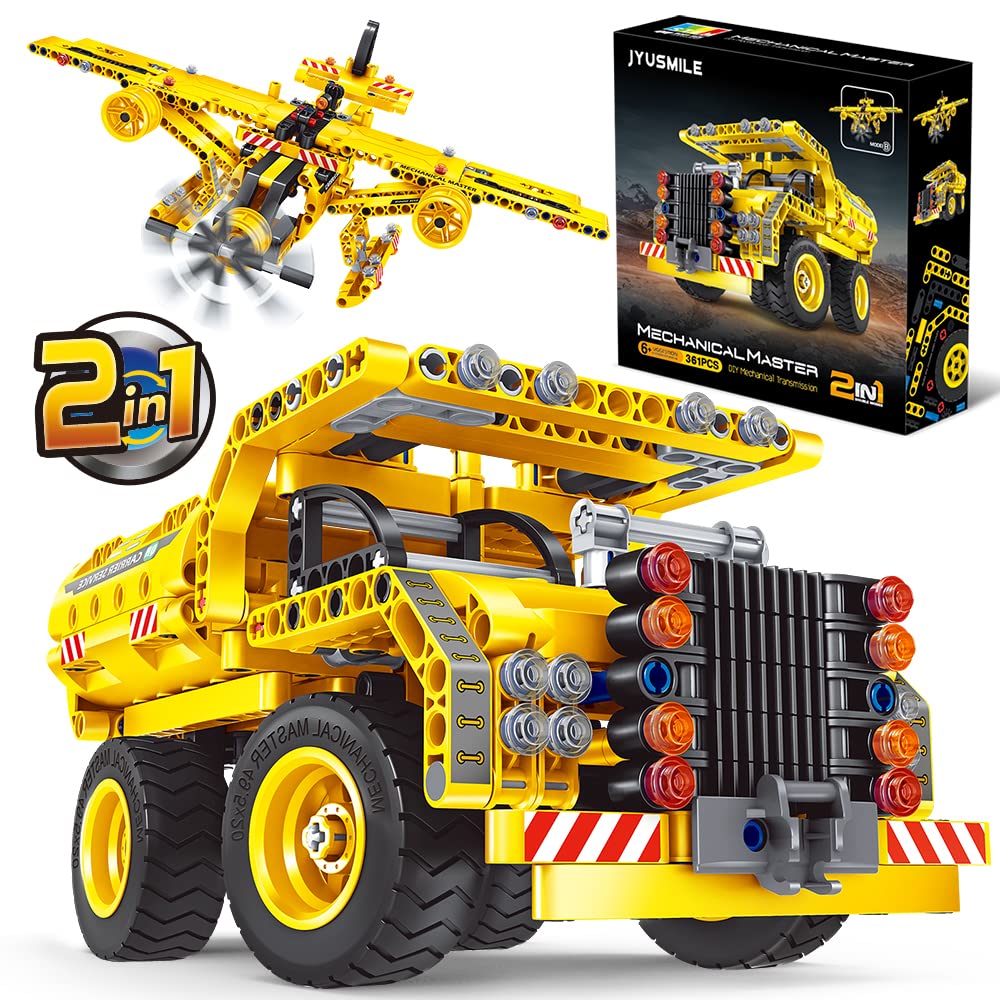 Jyusmile STEM Toy 2-in-1 Truck & Plane Building Kit – 361+ Pcs DIY Engineering for Kids 6-12
