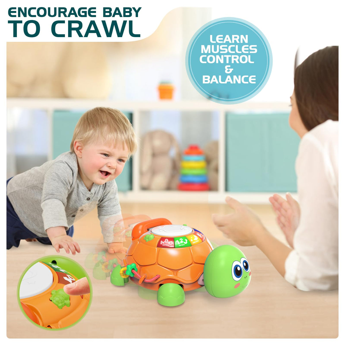 Jyusmile Musical Turtle Crawling Toy for 6-12 Months – Light & Sound Early Learning