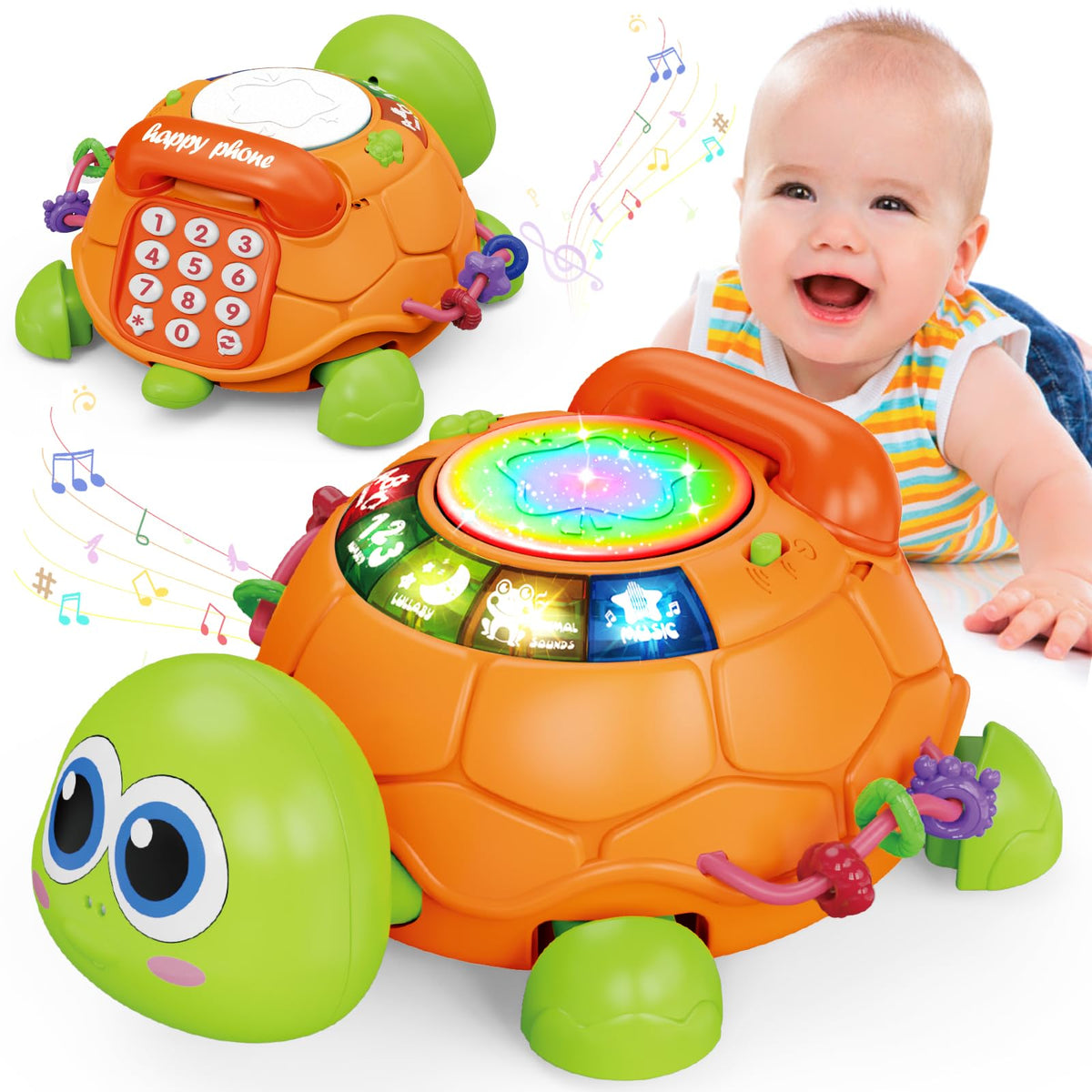 Jyusmile Musical Turtle Crawling Toy for 6-12 Months – Light & Sound Early Learning