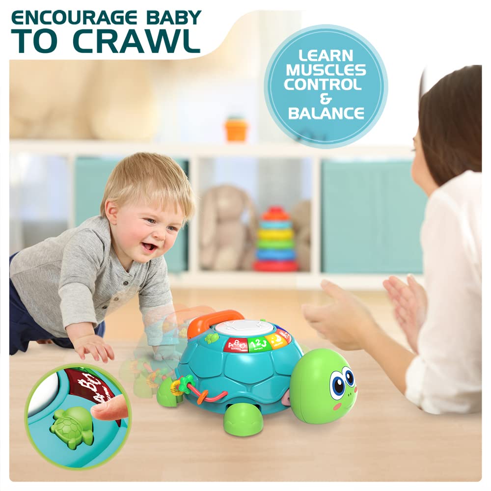 Jyusmile Baby Turtle Toy for 6-12 Months | Musical Crawling Toy with Light & Sound