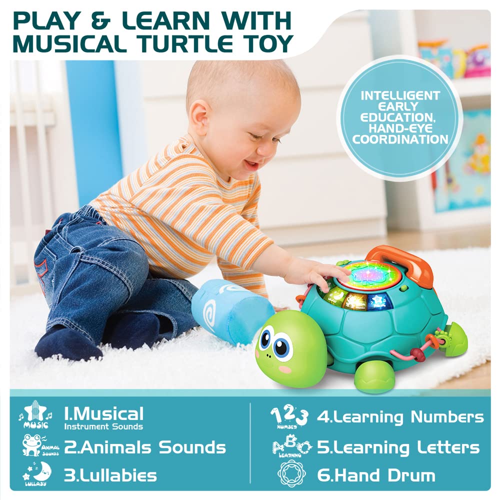 Jyusmile Baby Turtle Toy for 6-12 Months | Musical Crawling Toy with Light & Sound