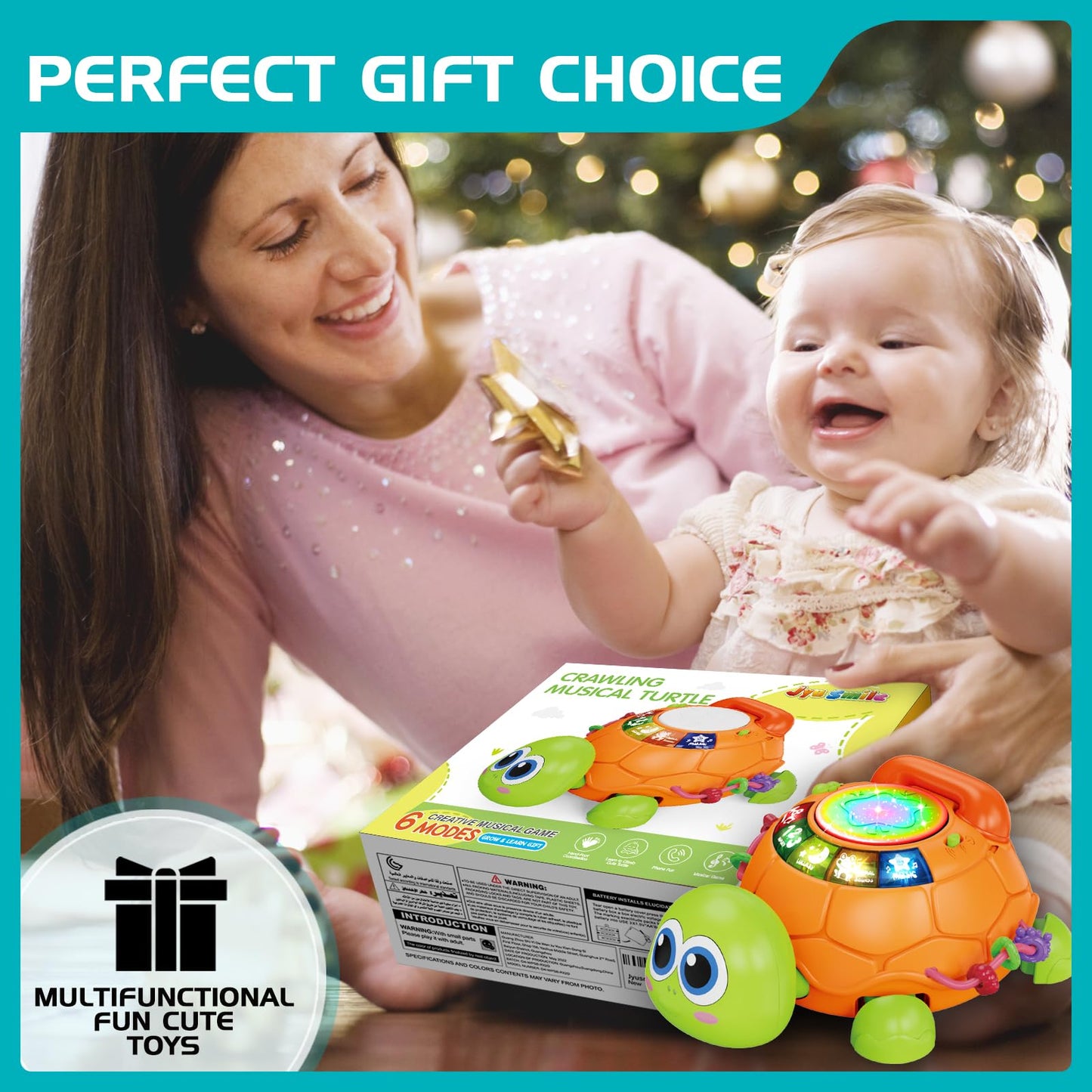 Jyusmile Musical Turtle Crawling Toy for 6-12 Months – Light & Sound Early Learning