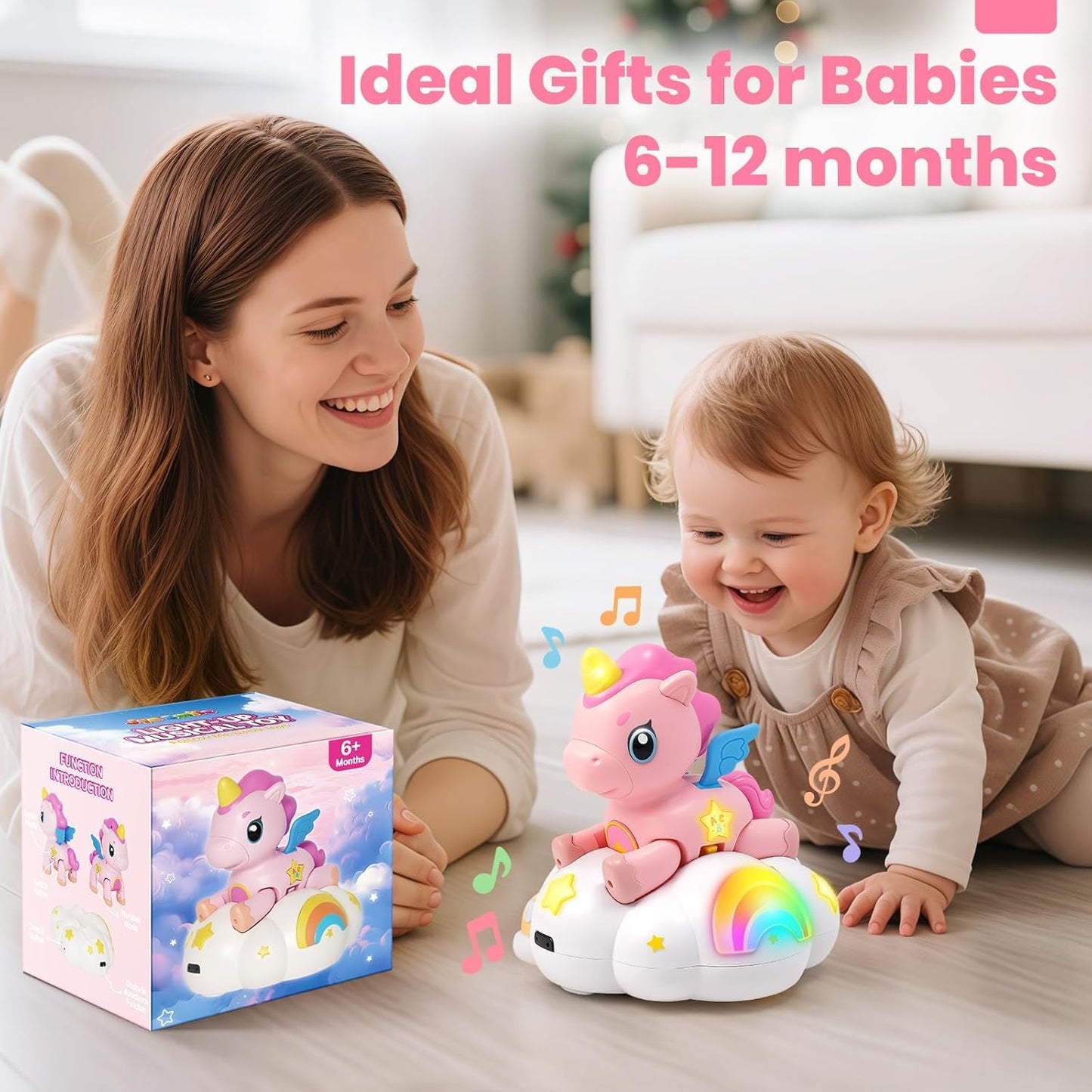 Jyusmile Musical Crawling Baby Toy 6-12 Months+ | Sensory Learning & 2-in-1 Unicorn Toy