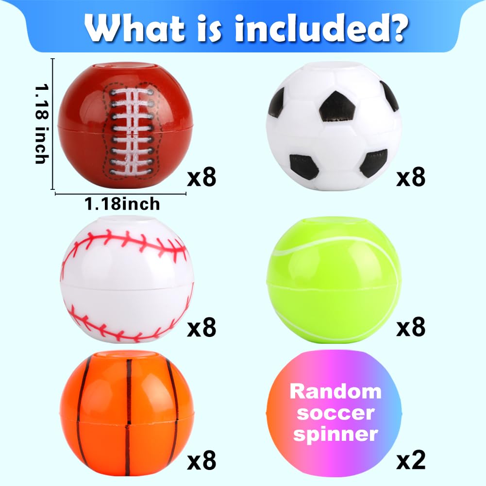 JYXT 42 Pack Sport Fidget Spinners – Party Favors, Prizes & Gifts