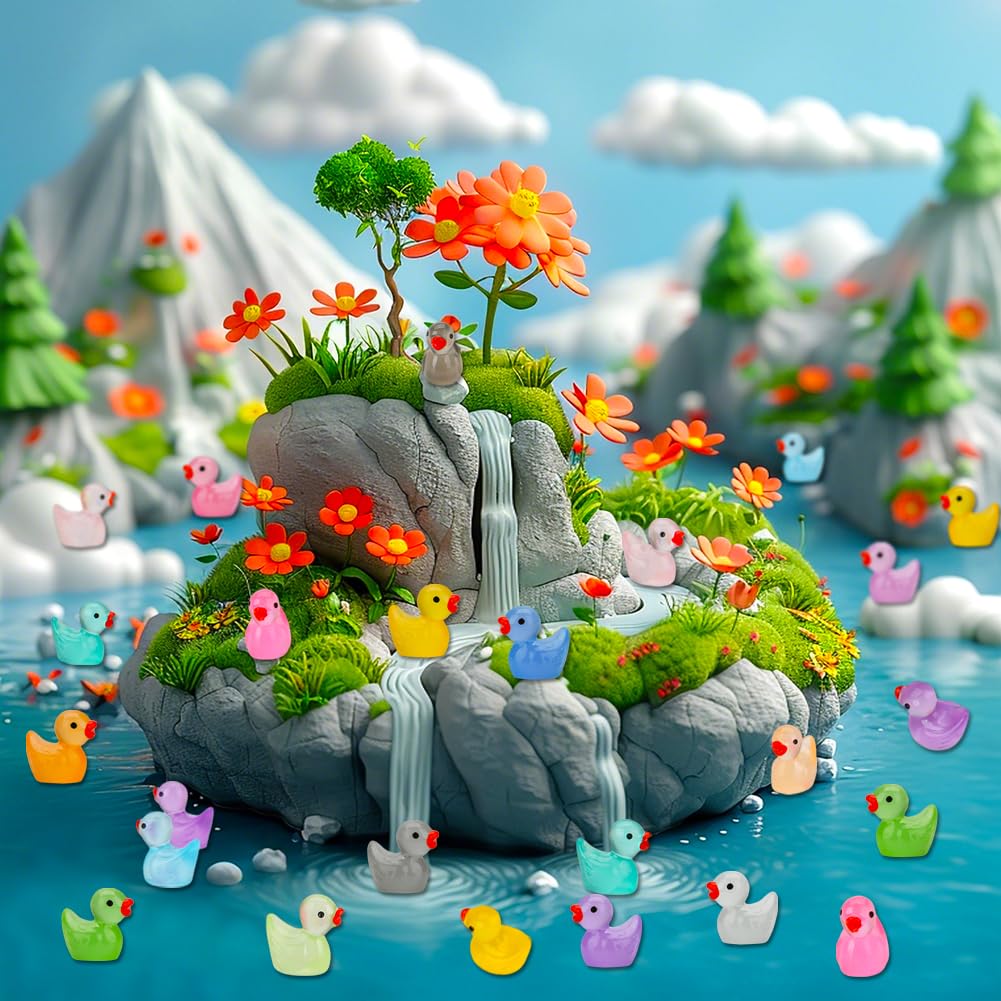 JYXT Glow in the Dark Mini Resin Ducks — 250 Pcs for Aquarium, Dollhouse & Micro Landscape