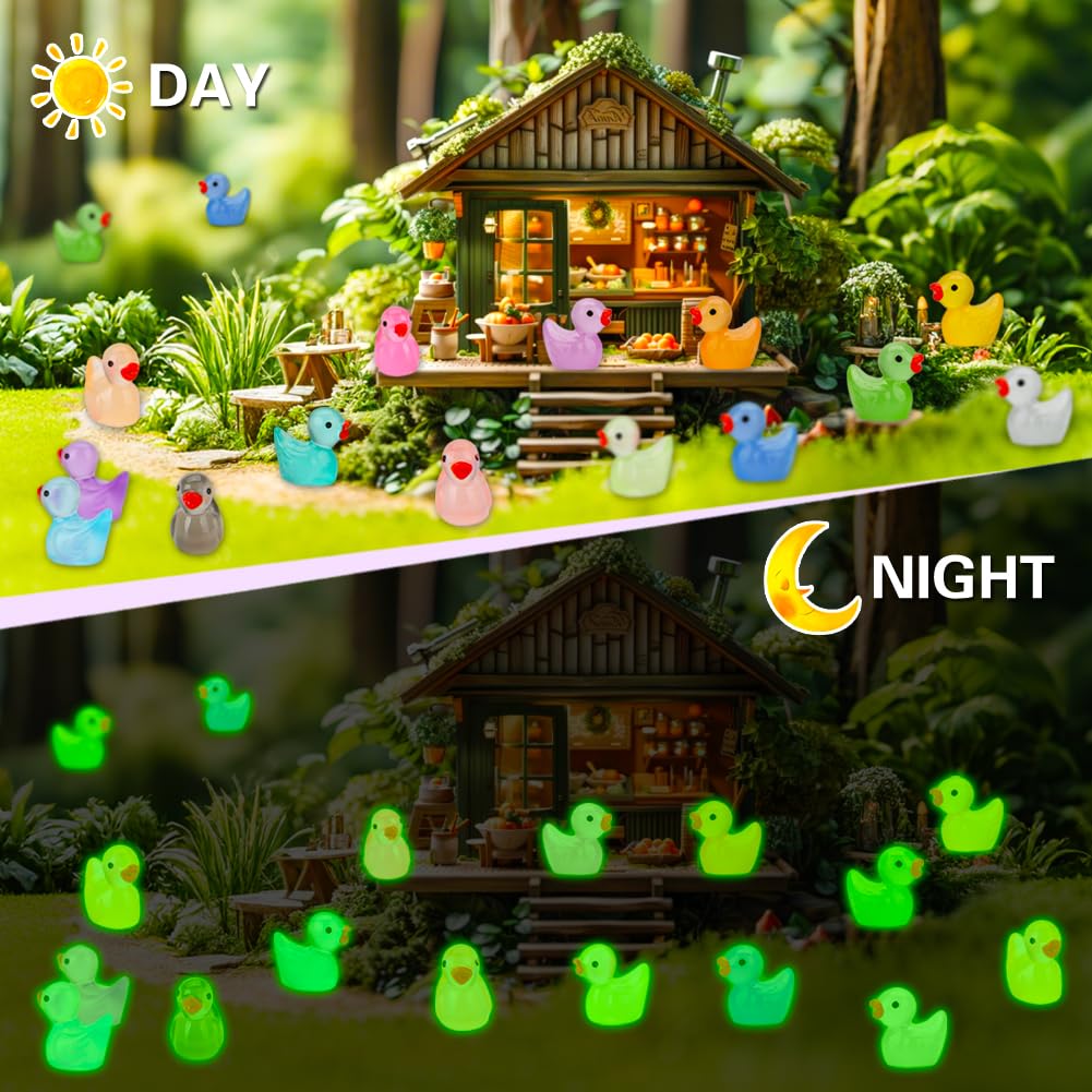 JYXT Glow in the Dark Mini Resin Ducks — 250 Pcs for Aquarium, Dollhouse & Micro Landscape