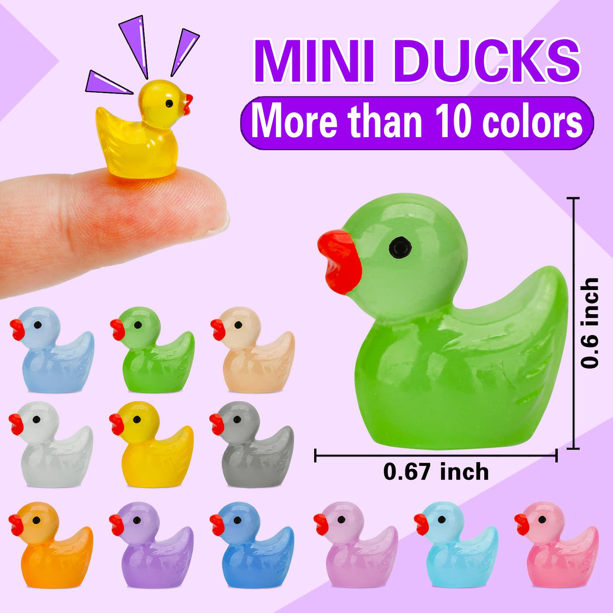 JYXT Glow in the Dark Mini Resin Ducks — 250 Pcs for Aquarium, Dollhouse & Micro Landscape