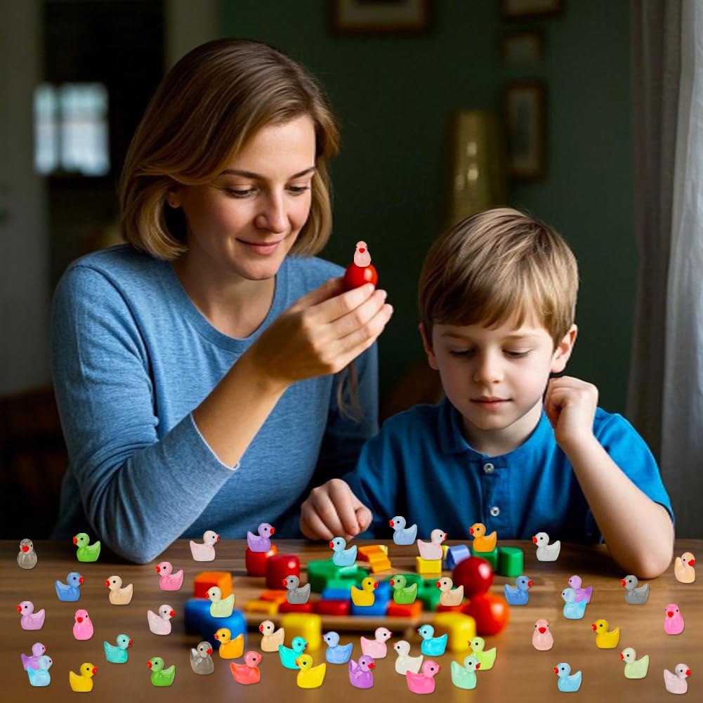 JYXT Glow in the Dark Mini Resin Ducks — 250 Pcs for Aquarium, Dollhouse & Micro Landscape