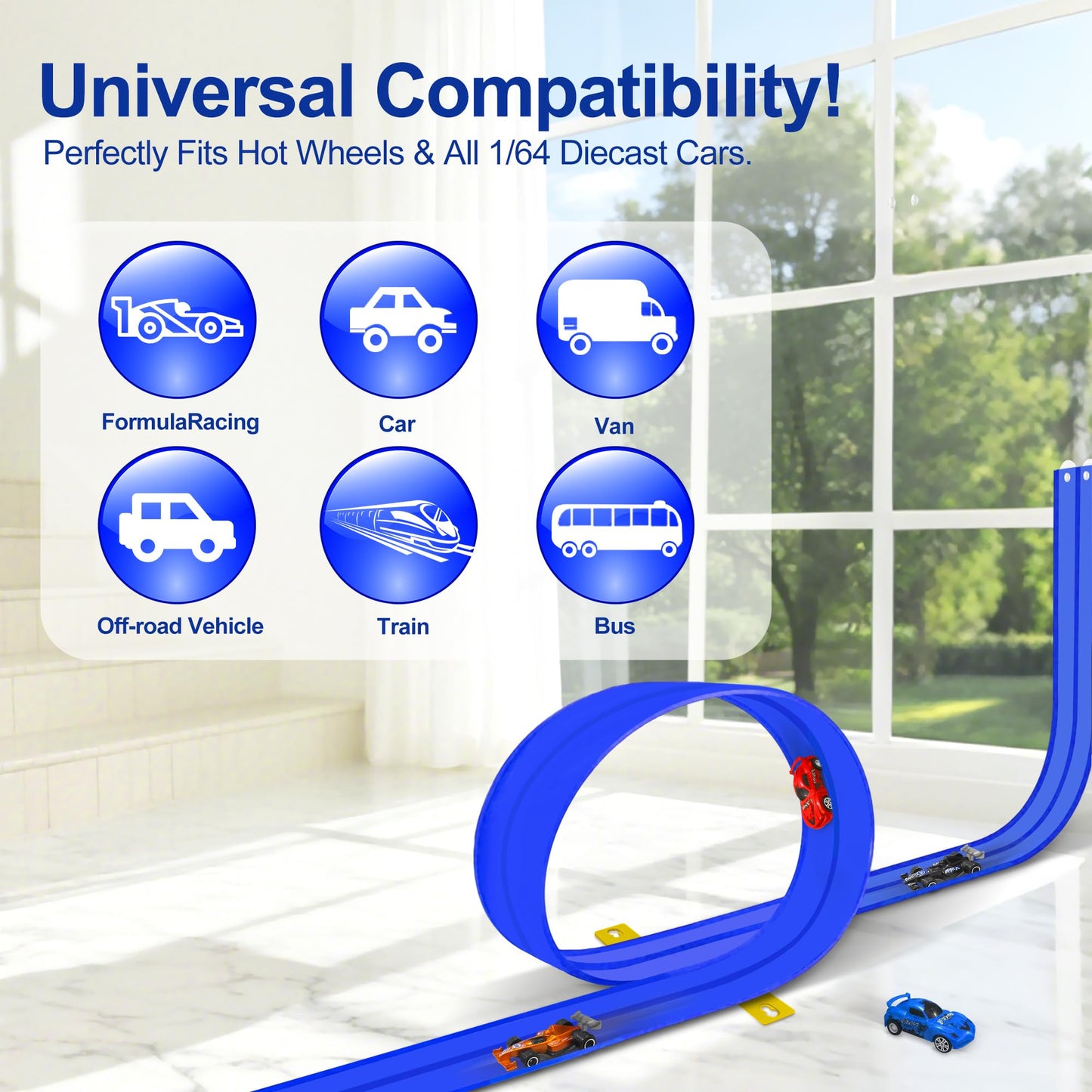 Jyyuehai Flexible Race Track for Kids - 20ft Roll-Up Track with Suction Cups | 1/64 Scale Compatible