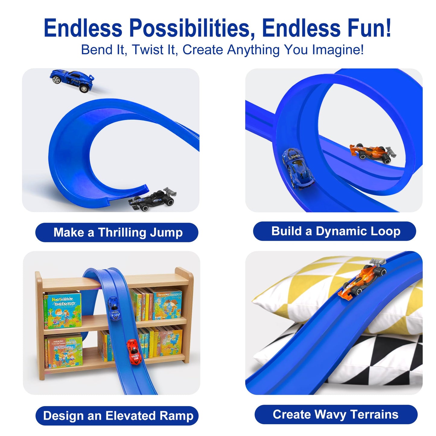Jyyuehai Flexible Race Track for Kids - 20ft Roll-Up Track with Suction Cups | 1/64 Scale Compatible