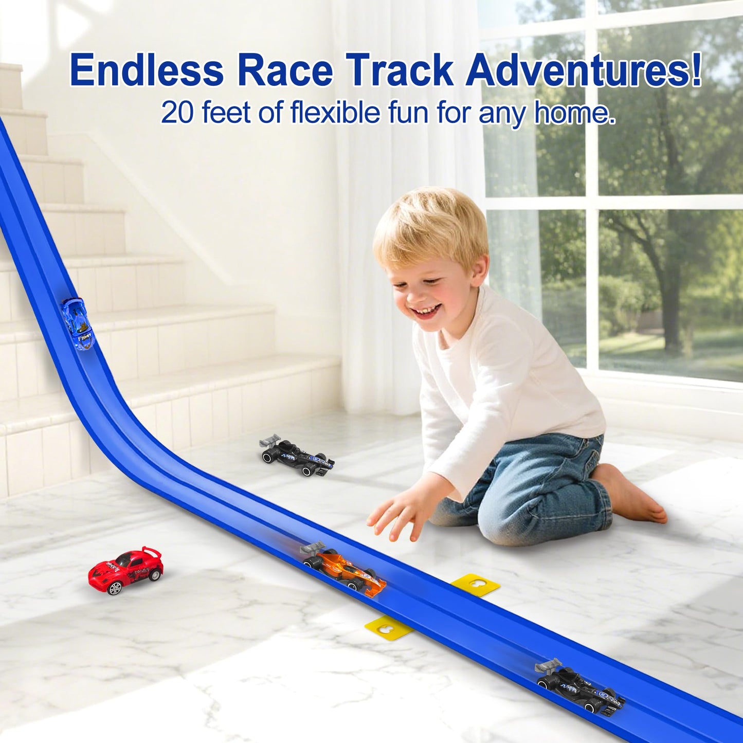 Jyyuehai Flexible Race Track for Kids - 20ft Roll-Up Track with Suction Cups | 1/64 Scale Compatible
