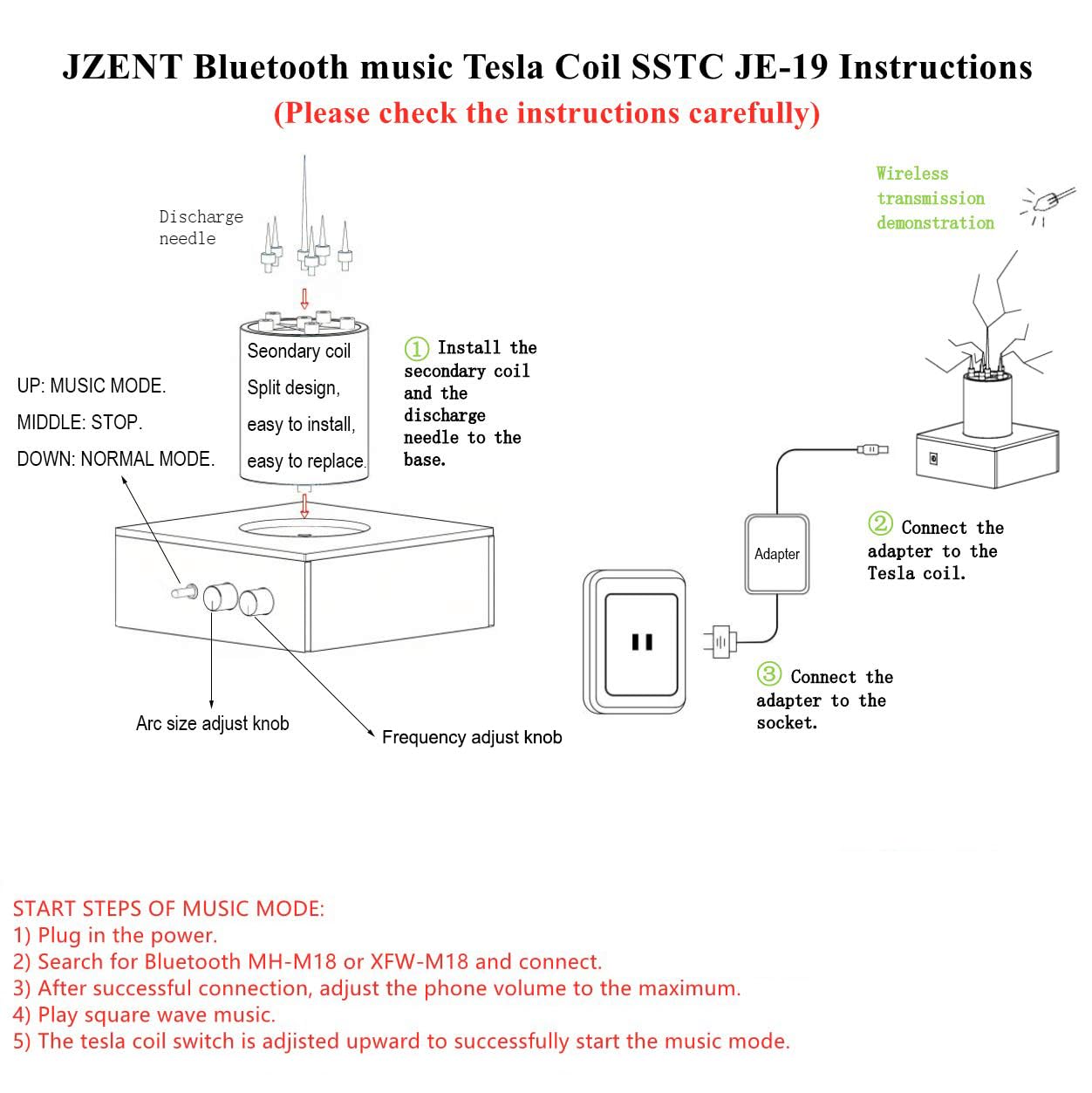 JZENT JE-19 Bluetooth Tesla Coil SSTC Desktop Toy | Arc Generator & Music Speaker