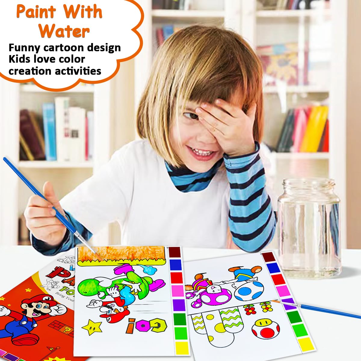 JZILU Watercolor Coloring Book for Kids - Paint with Water Magic Set & Travel Art Kit