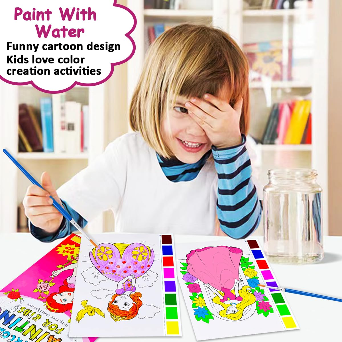 JZILU Watercolor Coloring Book for Kids - Paint with Water Magic Set | Travel Arts & Crafts Kit