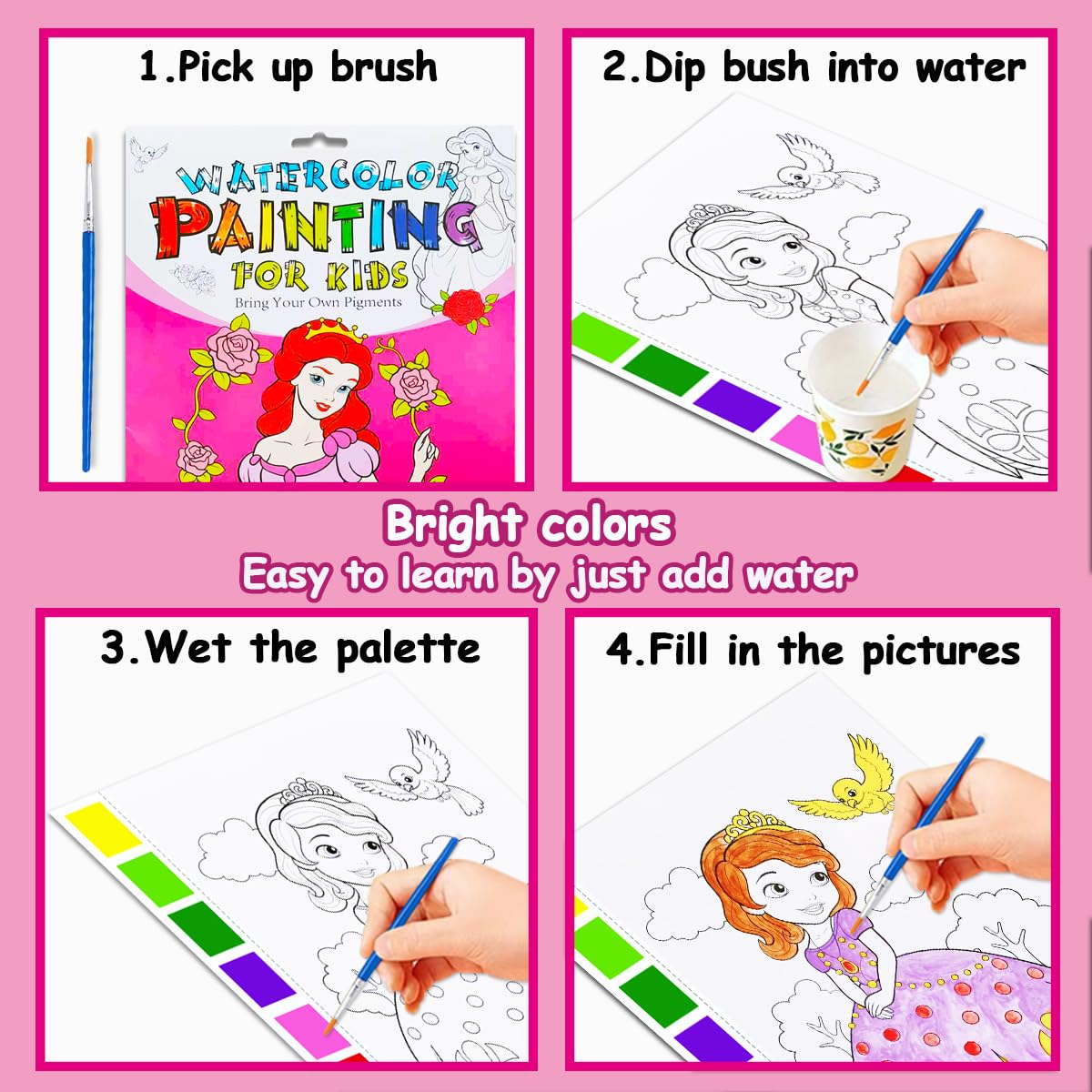 JZILU Watercolor Coloring Book for Kids - Paint with Water Magic Set | Travel Arts & Crafts Kit