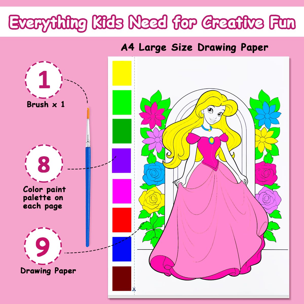 JZILU Watercolor Coloring Book for Kids - Paint with Water Magic Set | Travel Arts & Crafts Kit