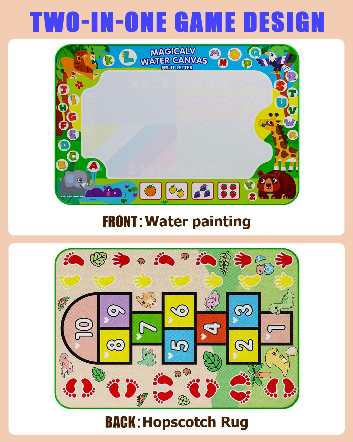 JZSIJ 2 in 1 Water Doodle Mat 60x40 in – Mess-Free, Educational Fun with Backpack