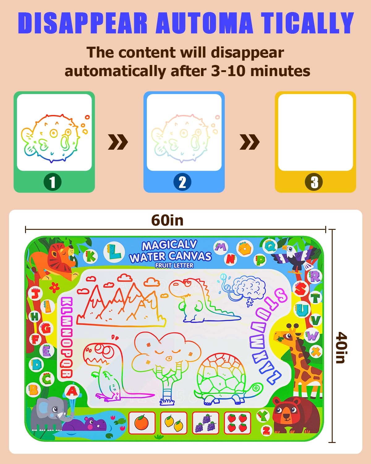 JZSIJ 2 in 1 Water Doodle Mat 60x40 in – Mess-Free, Educational Fun with Backpack