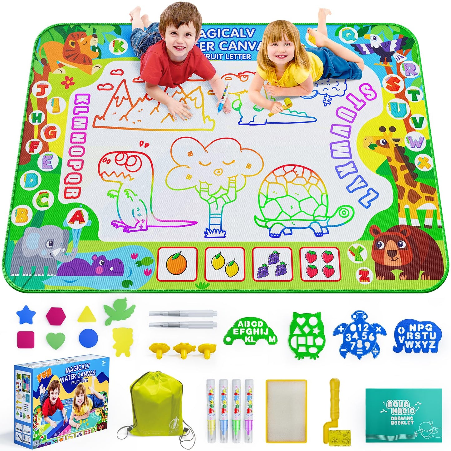 JZSIJ 2 in 1 Water Doodle Mat 60x40 in – Mess-Free, Educational Fun with Backpack