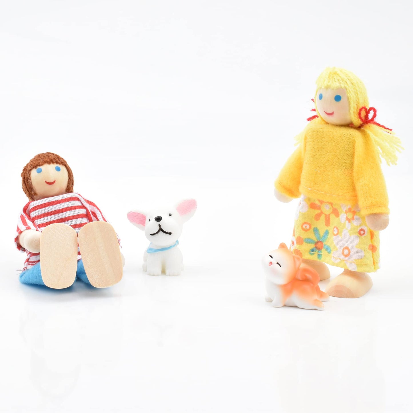 Jzszera Wooden Doll House Family Set – 8 Poseable Figures + 2 Pets