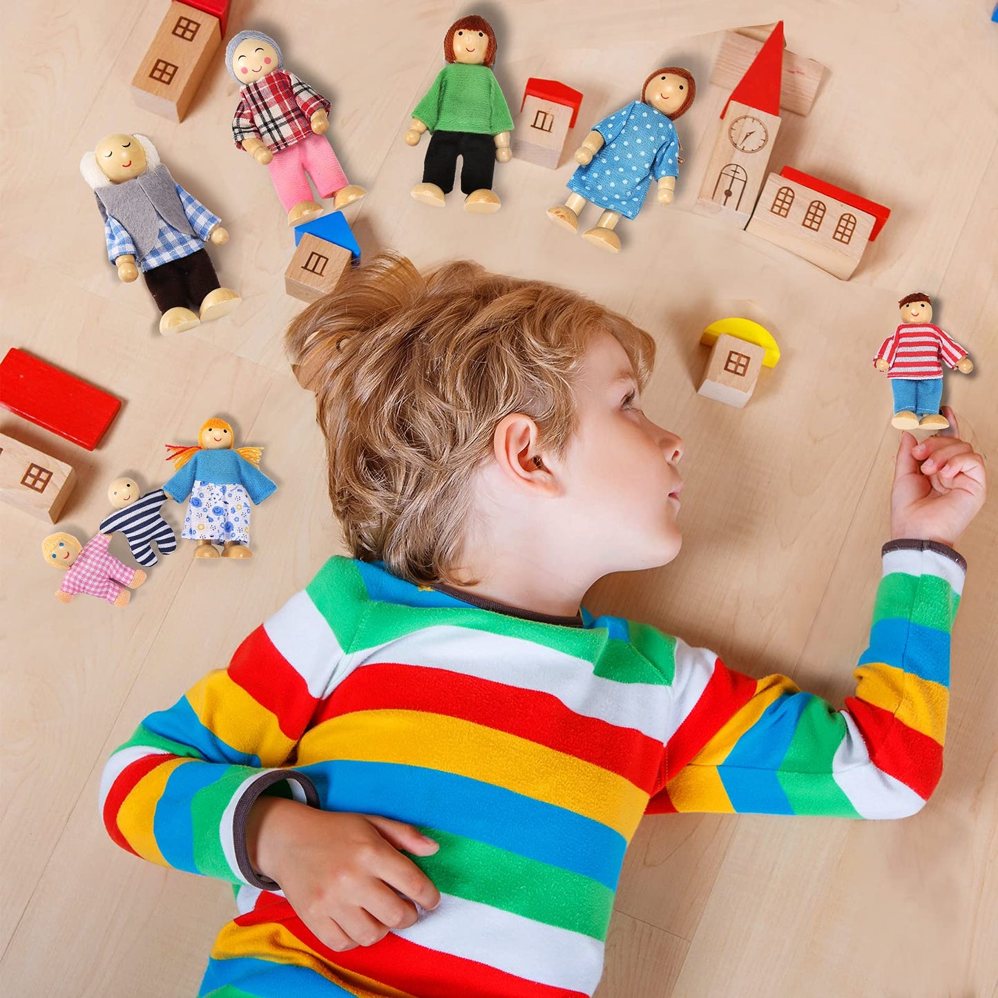 Jzszera Wooden Doll House People – 8-Piece Family Doll Set for Dollhouses
