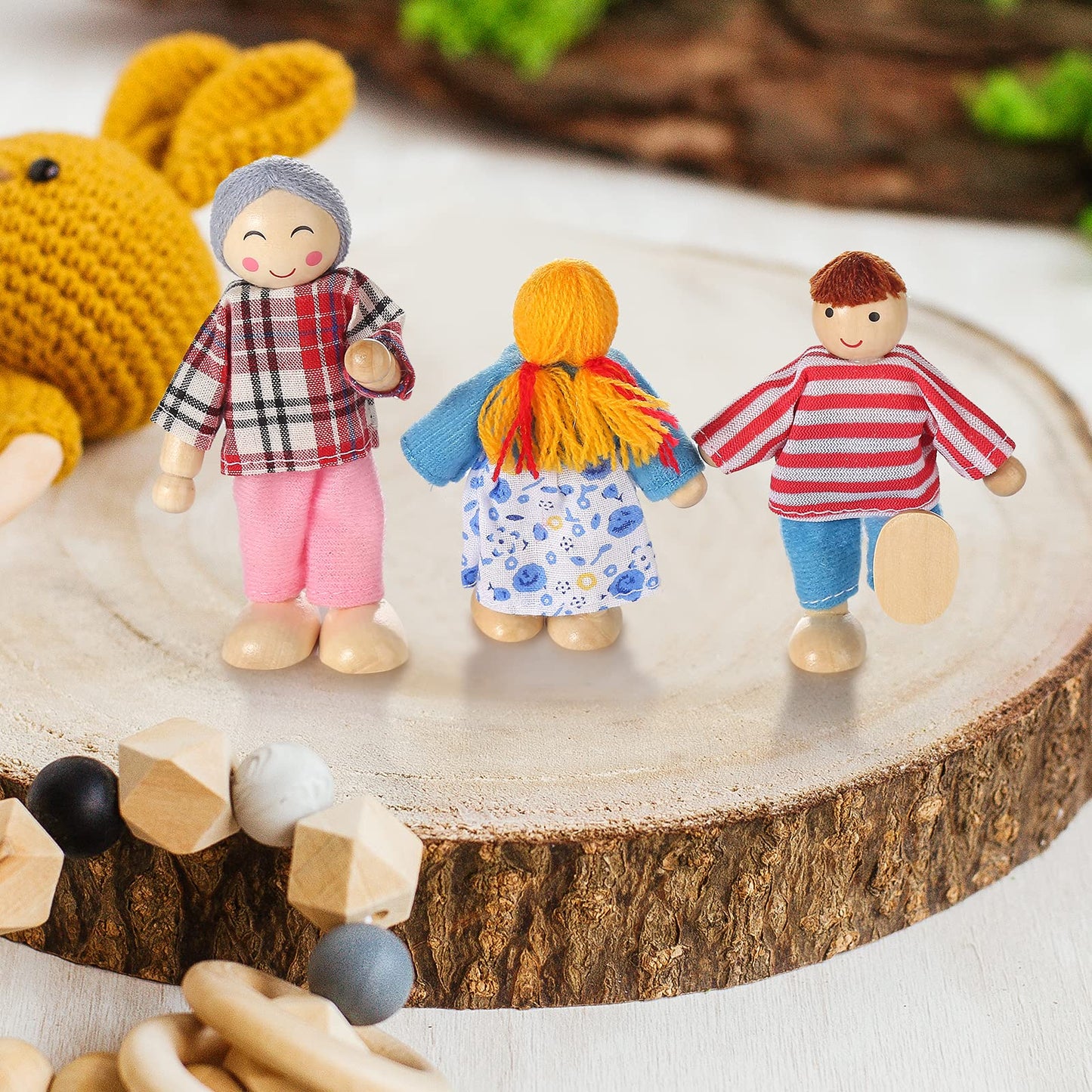 Jzszera Wooden Doll House People – 8-Piece Family Doll Set for Dollhouses