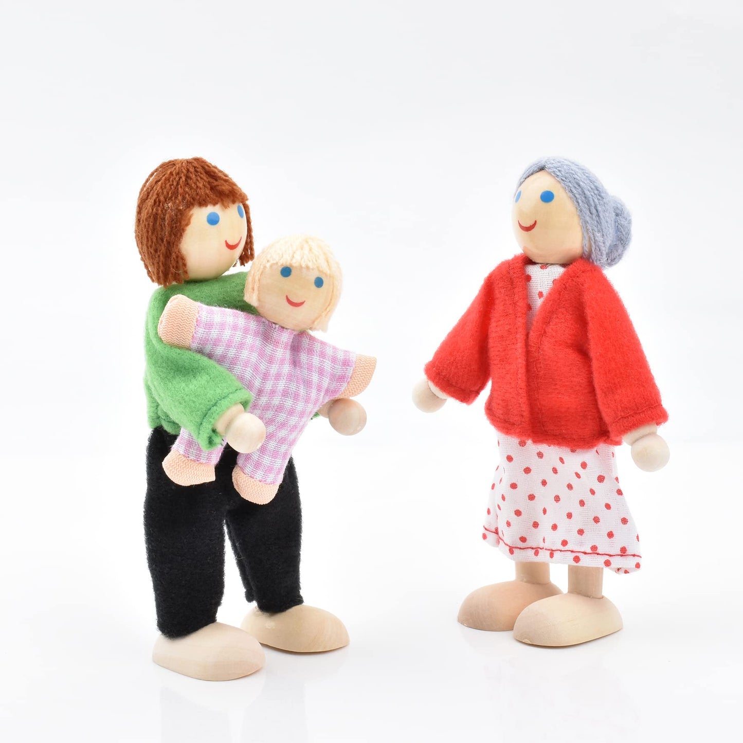 Jzszera Wooden Doll House Family Set – 8 Poseable Figures + 2 Pets