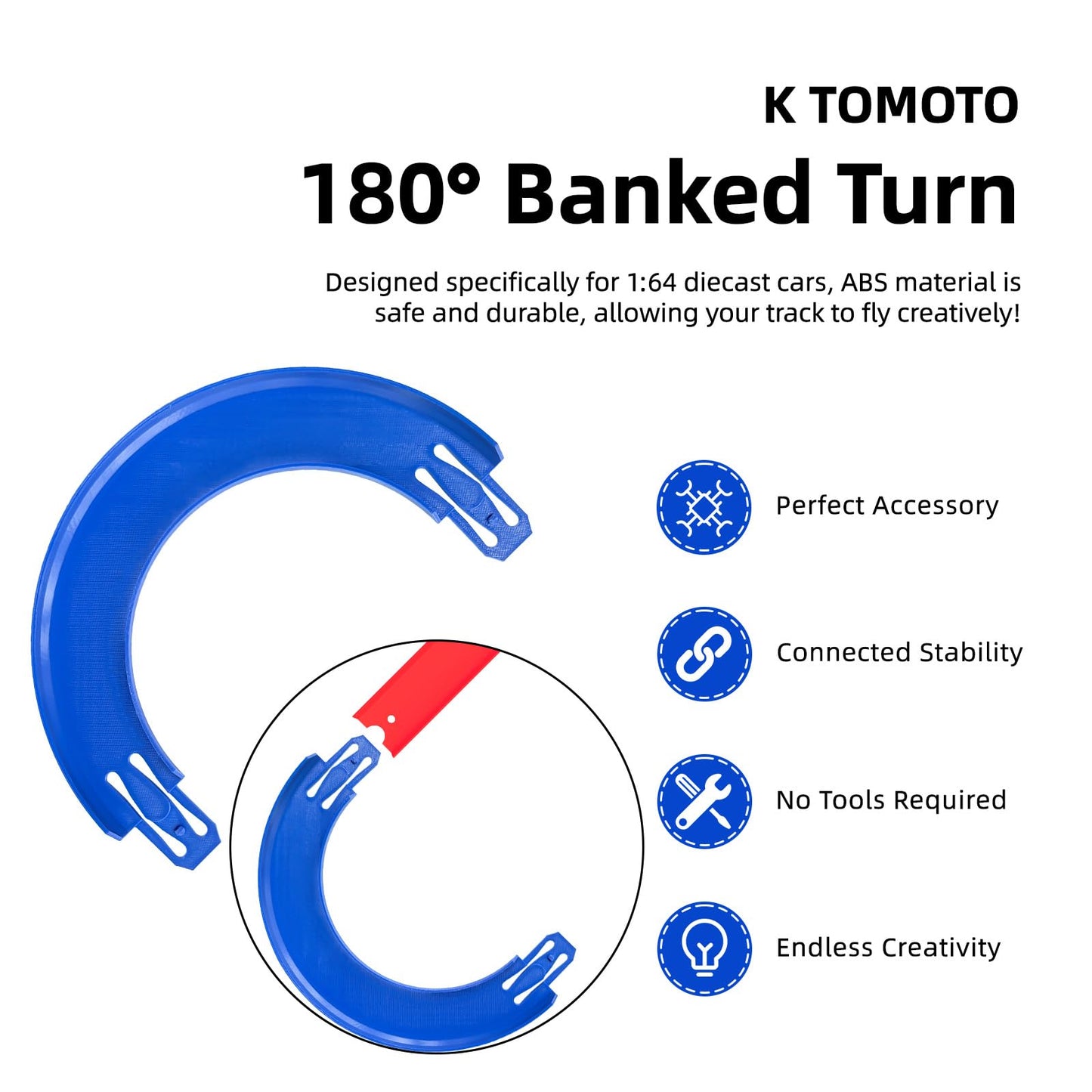 K TOMOTO Curved Track Pieces 180 Degree Banked Turn – Hot Wheels Compatible