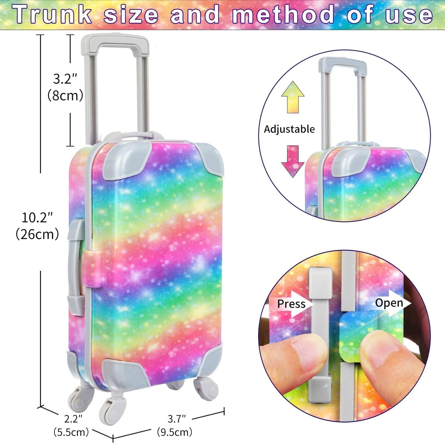K.T. Fancy 23 PCS American 18-Inch Doll Travel Set – Rainbow Suitcase & Accessories