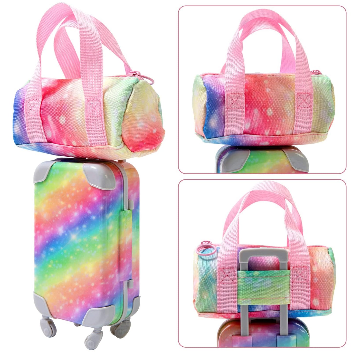 K.T. Fancy 23 PCS American 18-Inch Doll Travel Set – Rainbow Suitcase & Accessories