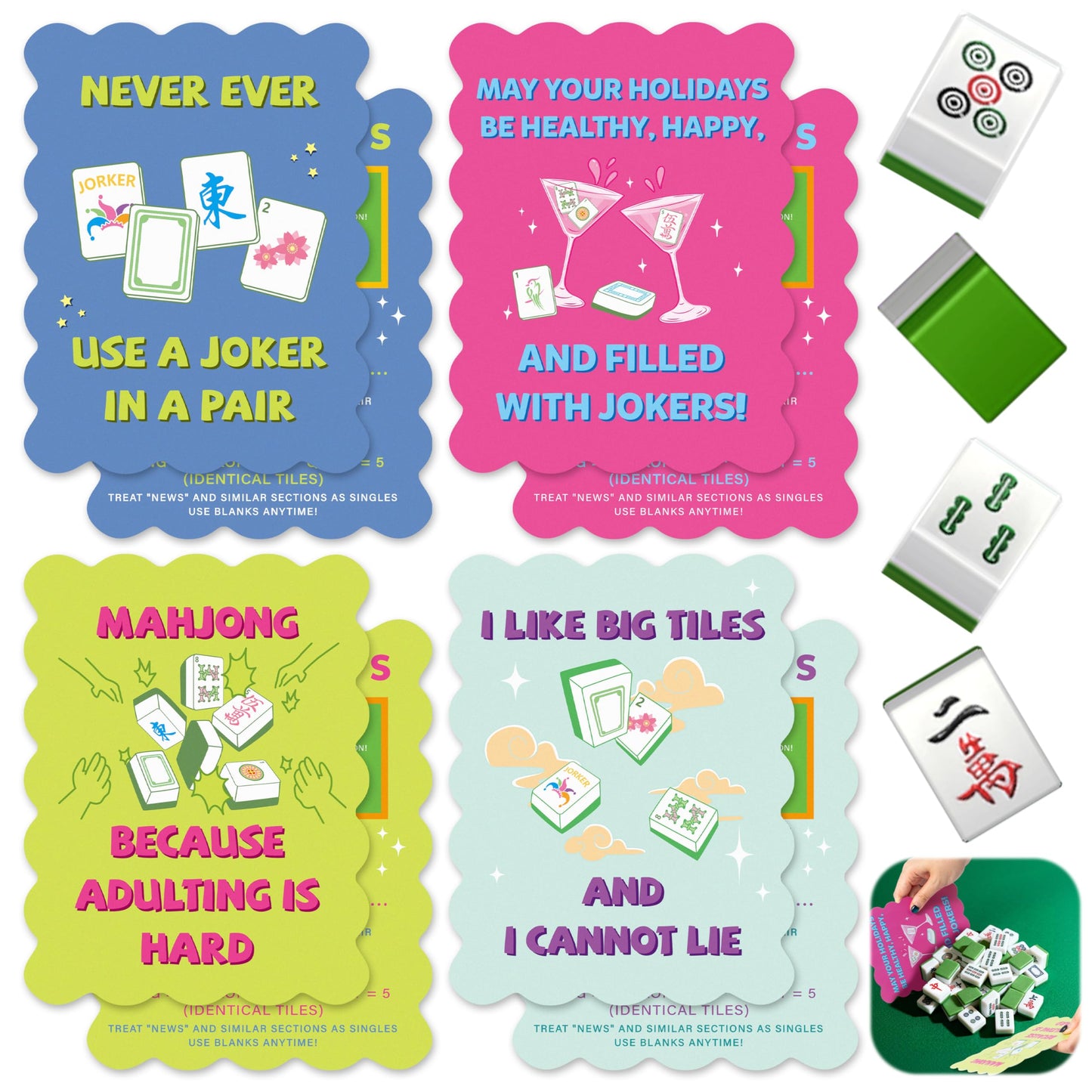 K1tpde 8PCS Mahjong Shuffler Set – Wavy Edge PVC Tiles, Storage Bag, Rules Printed
