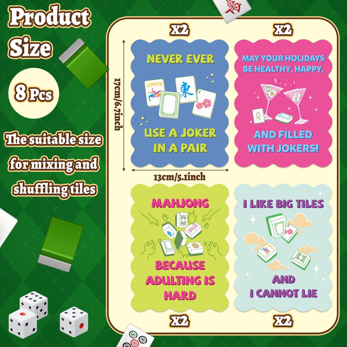 K1tpde 8PCS Mahjong Shuffler Set – Wavy Edge PVC Tiles, Storage Bag, Rules Printed