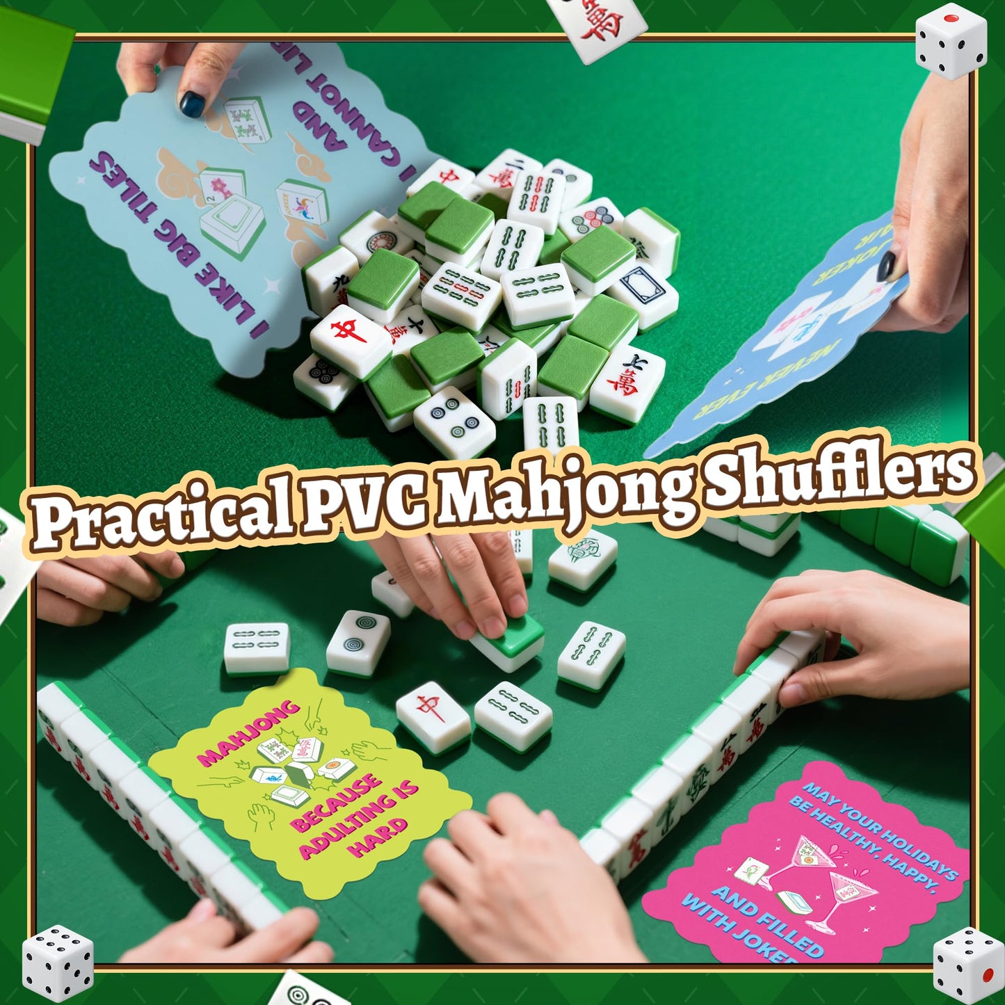 K1tpde 8PCS Mahjong Shuffler Set – Wavy Edge PVC Tiles, Storage Bag, Rules Printed