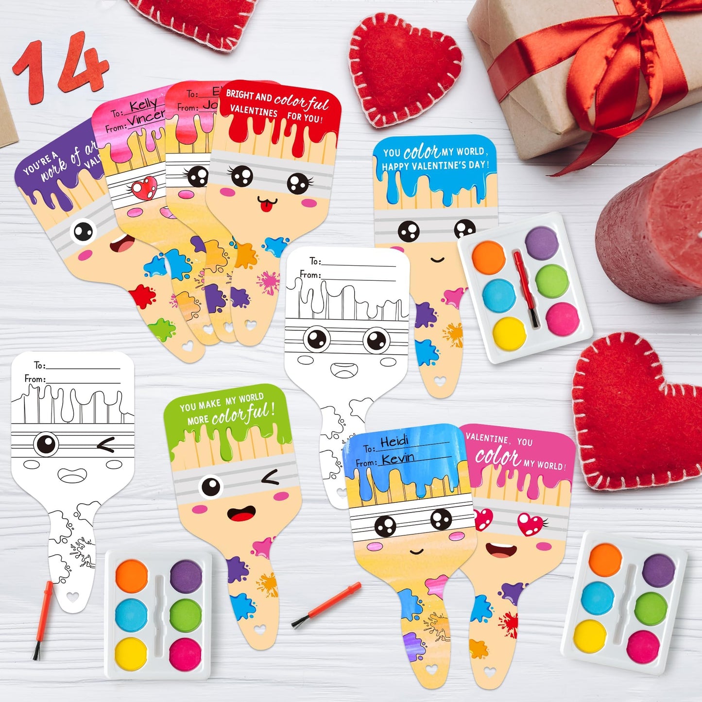 K1tpde 24-Pack Valentines Watercolor Paint Set with Gift Cards for Kids | Bulk Classroom Gifts