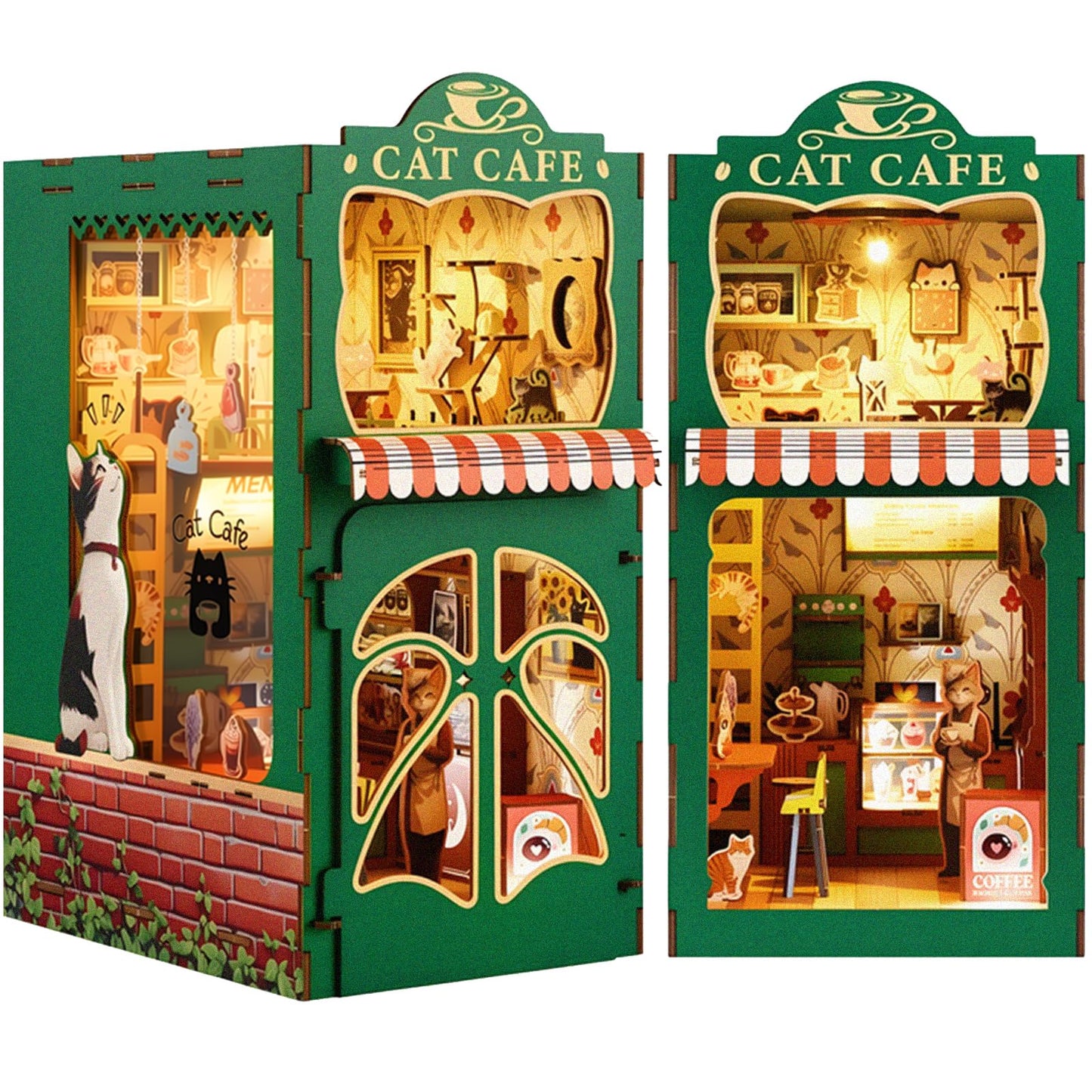 KaayeeWood Book Nook Kit – DIY Miniature Dollhouse with Cat Café Theme