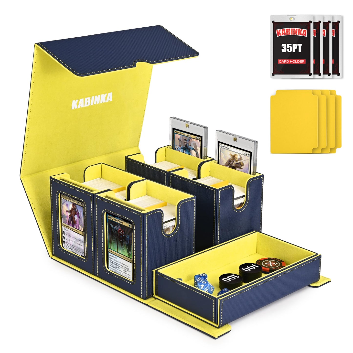 Kabinka 5-in-1 Card Deck Box with Commander Display — 400+ Cards (Blue Yellow)