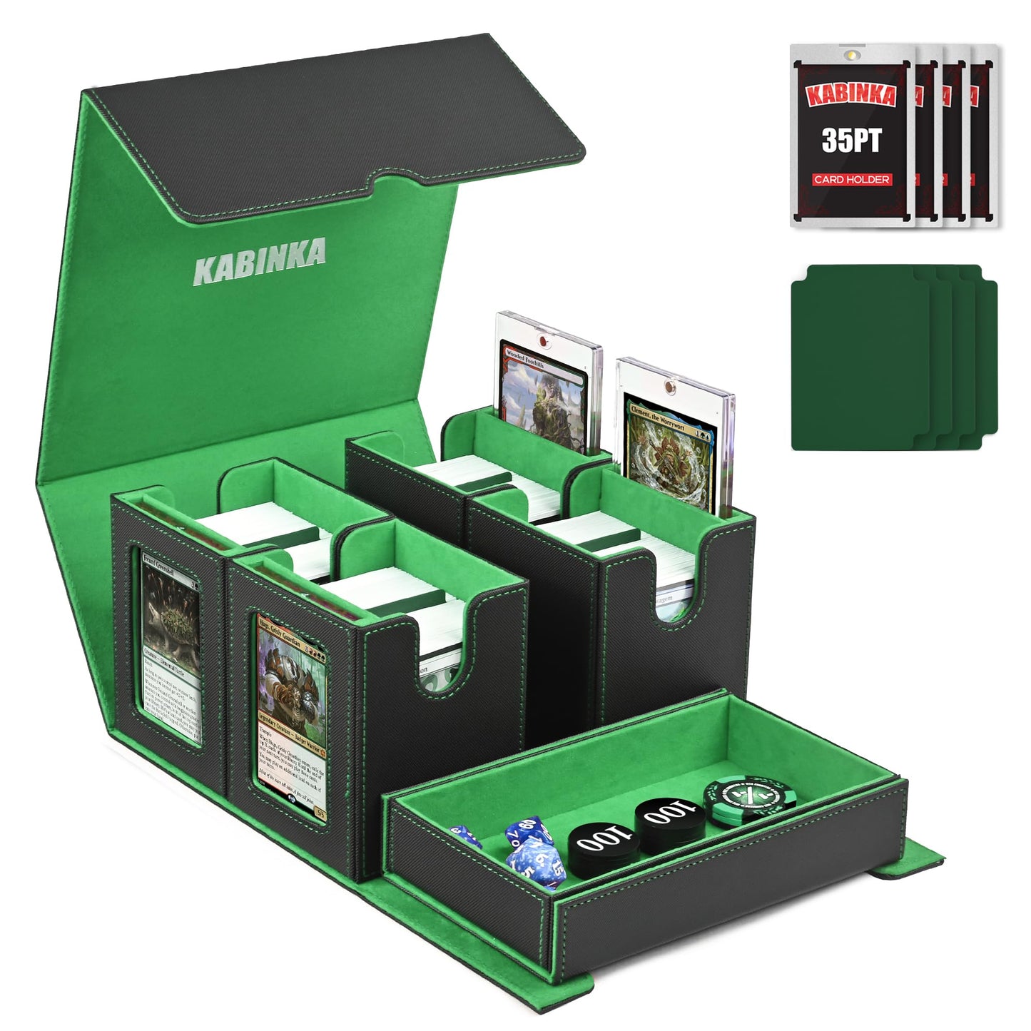 Kabinka 5 in 1 Deck Box for MTG – 400+ Cards, Magnetic Holders, Dice Tray