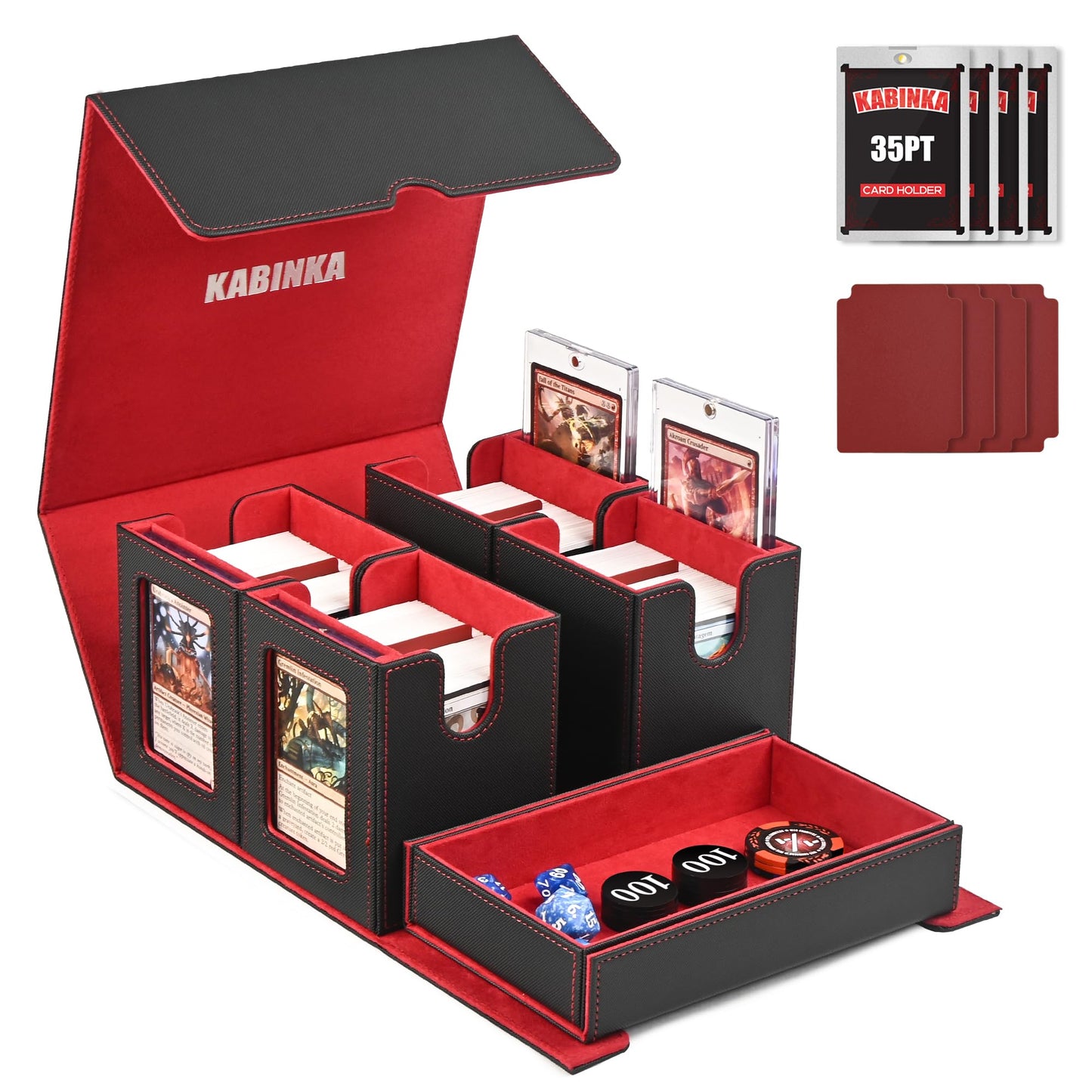 Kabinka Commander Deck Box – 400+ Card Capacity, 5-in-1 Case with Dice Tray & Display Window