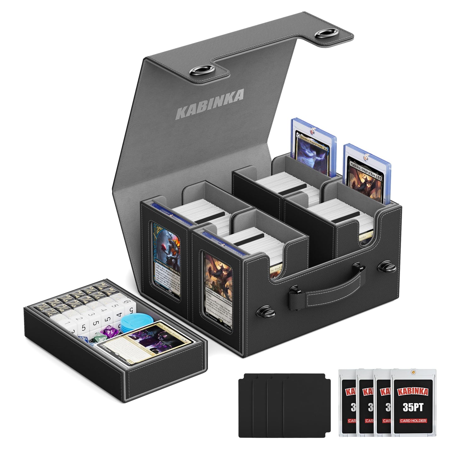 Kabinka Commander Deck Box for MTG — 5-in-1 Multi Deck Case with Handle, 400+ Cards, Large Dice Tray, 35PT Card Holders (Black)
